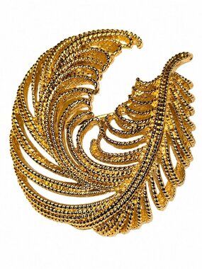 Vintage 1980s Monet Goldtone Curly Feather Quill Brooch